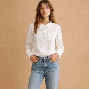 Maeve Vintage Long Slevee Peter Pan Scallope Collar Preppy Shirt Size S